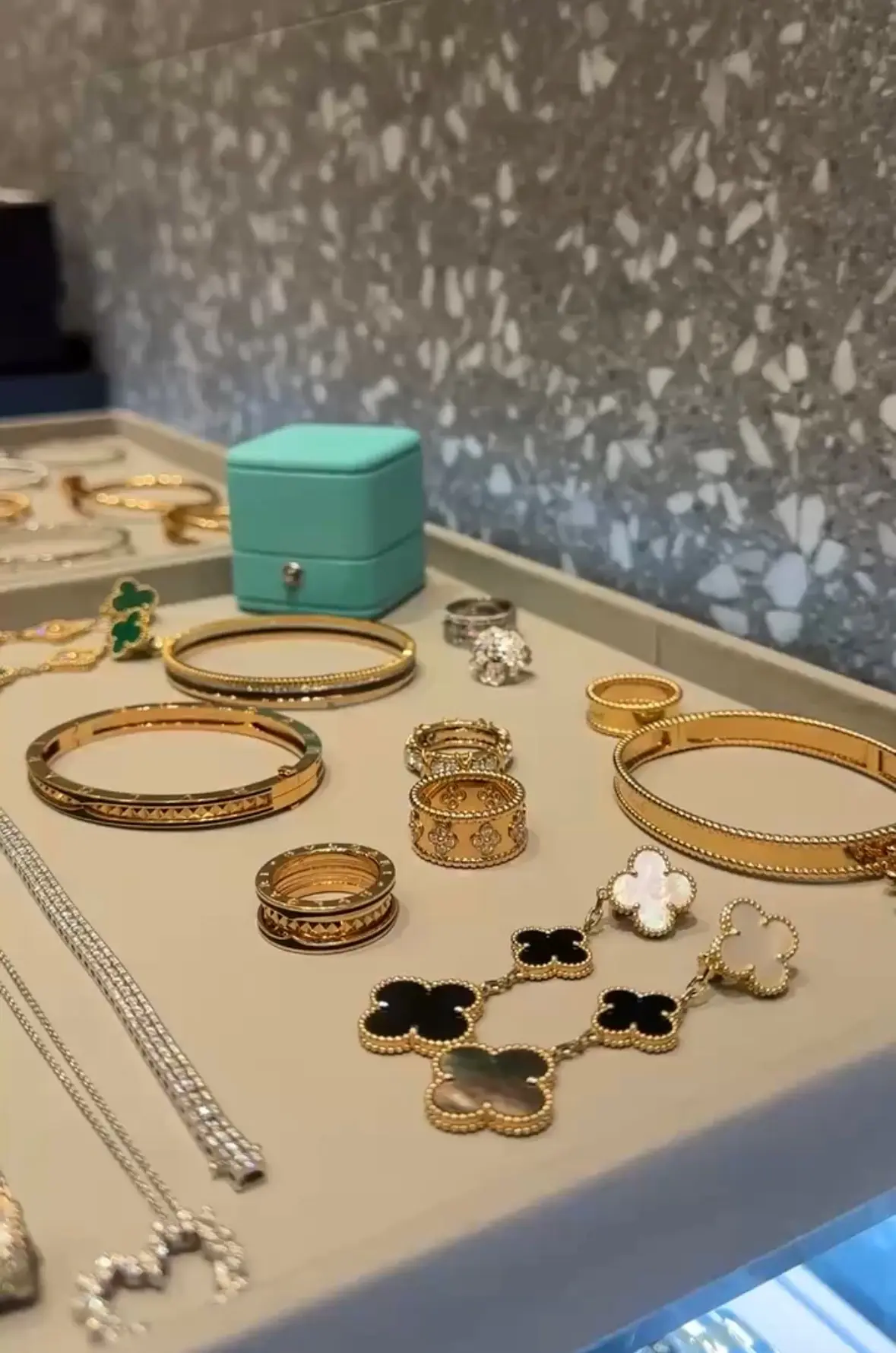 A showroom tray of fine jewelry including Bulgari, Tiffany & Co. and Van Cleef & Arpels pieces