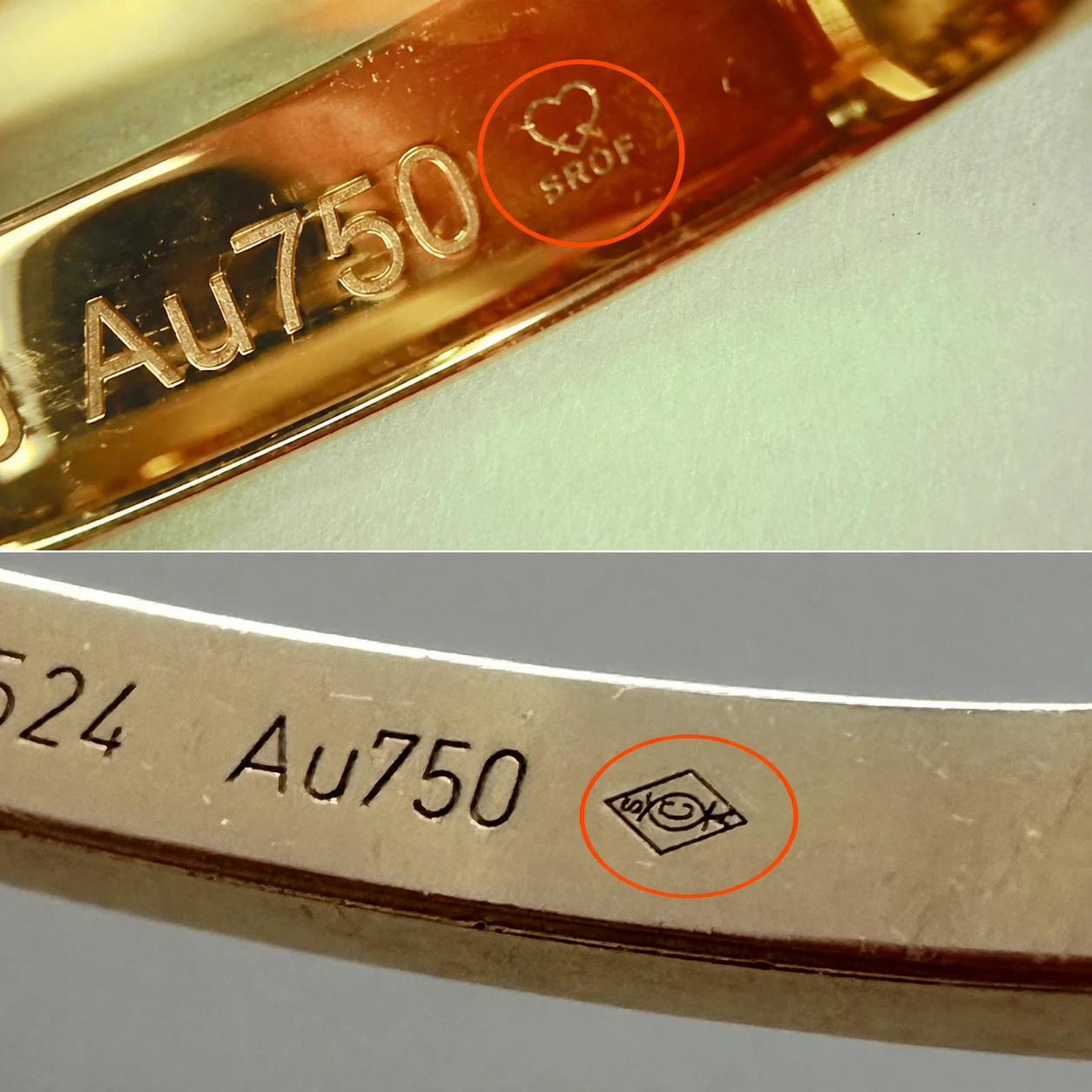 Cartier workshop marks from different production periods compared side by side