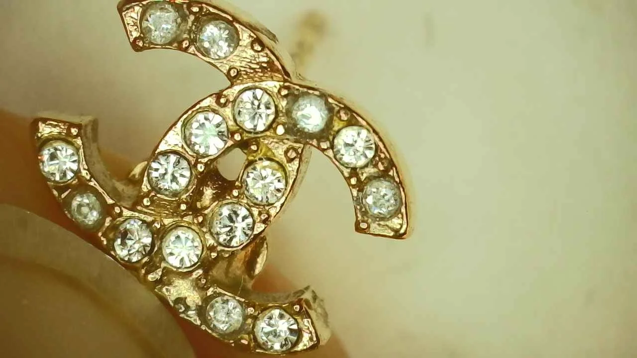 Macro photo of Swarovski crystals set in a Chanel CC costume jewelry brooch, second angle