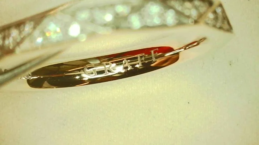 Graff brand engraving, macro, close focus