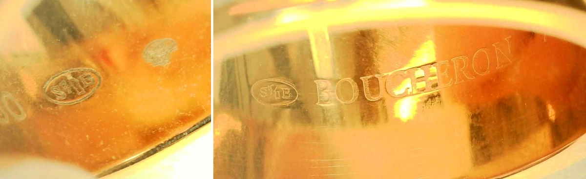 Microscope comparison of the workshop mark: genuine on the left, counterfeit on the right