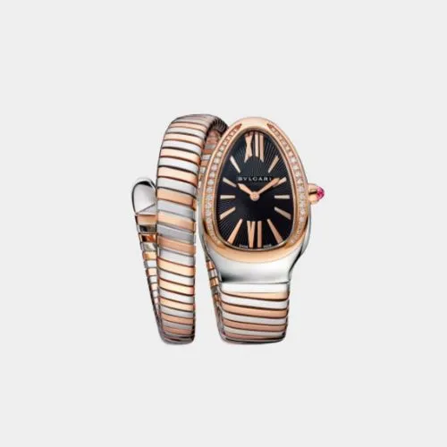 Bulgari Serpenti Tubogas watch in steel and rose gold with a diamond bezel