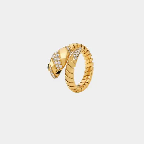Bulgari Serpenti Tubogas ring in yellow gold set with diamonds