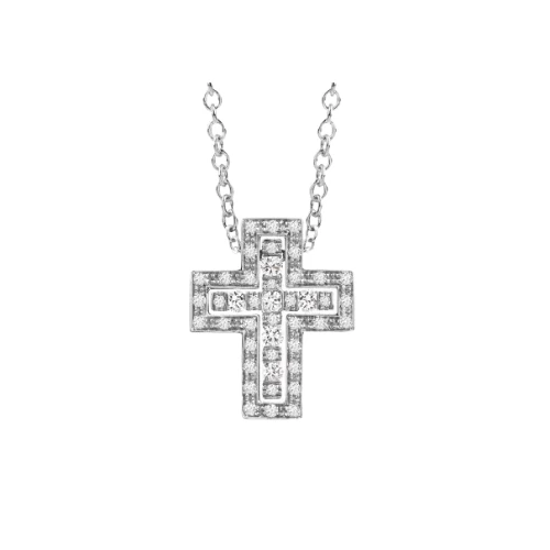 Damiani Belle Époque cross necklace in white gold with diamonds
